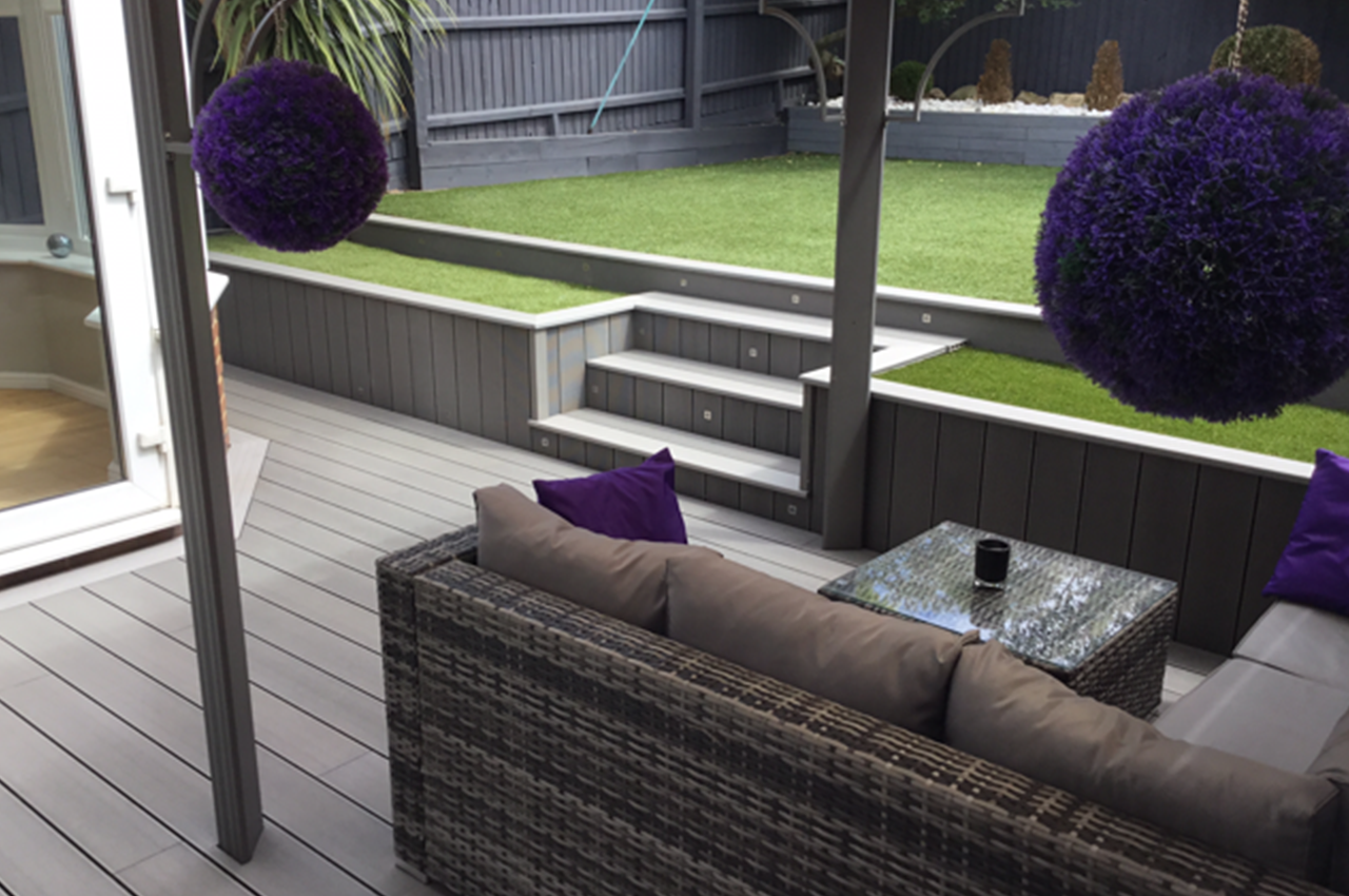 Cladco Stone Grey Decking Boards with a Light Grey Bullnose Edge