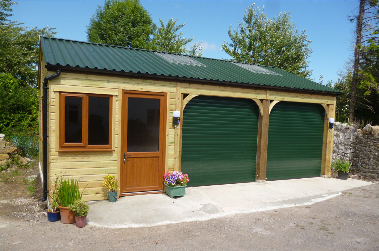 Double fronted garage using Juniper Green PVC Box Profile Sheets
