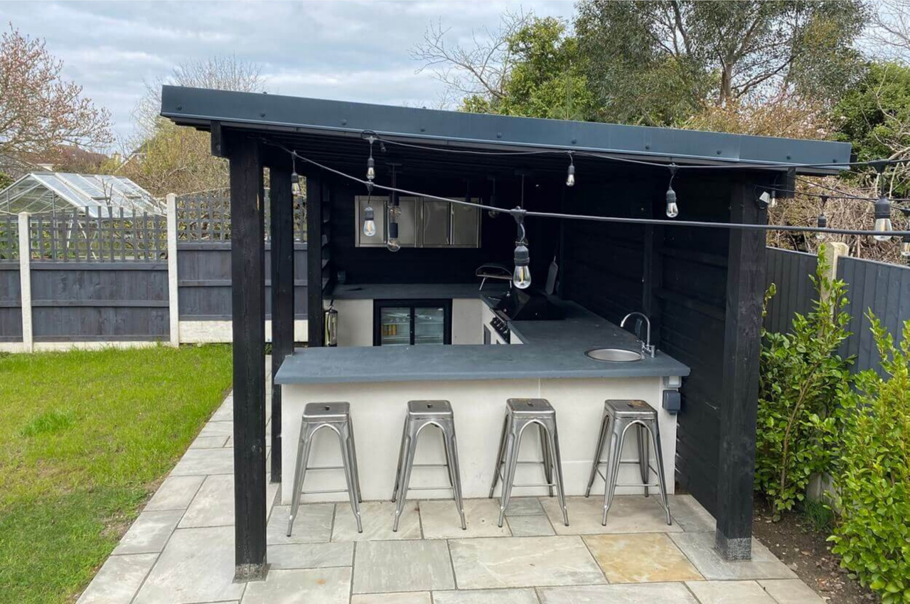 Outdoor kitchen protected from the elements with Cladco 32/1000 Box Profile Roofing Sheets