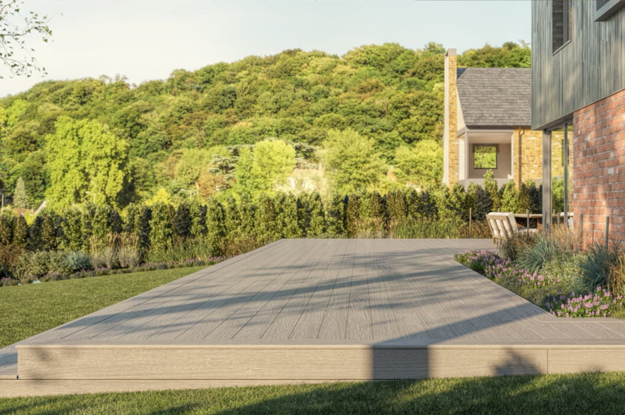 This sloped countryside garden has successfully been levelled using high-quality Nordeck Decking Boards