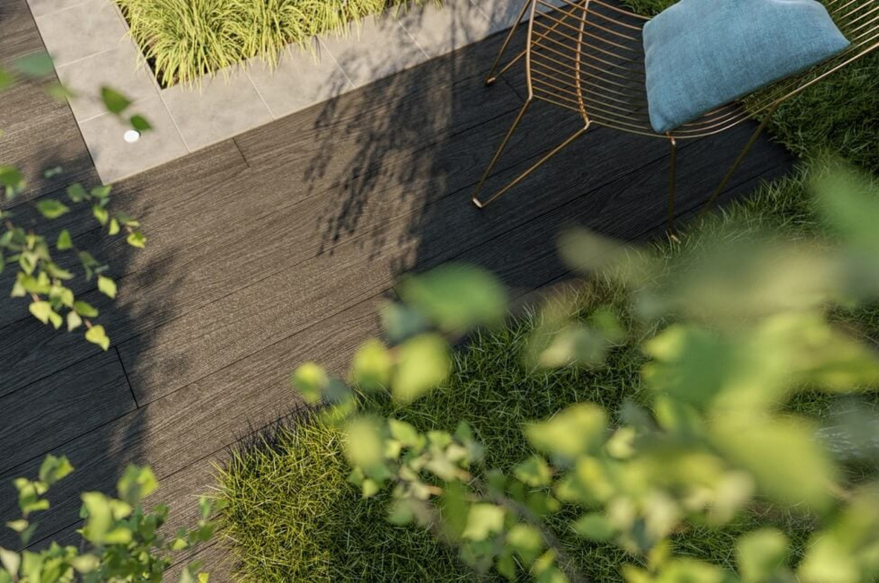 Nordeck Decking Boards in Ebony create a durable and highly resistant decking area