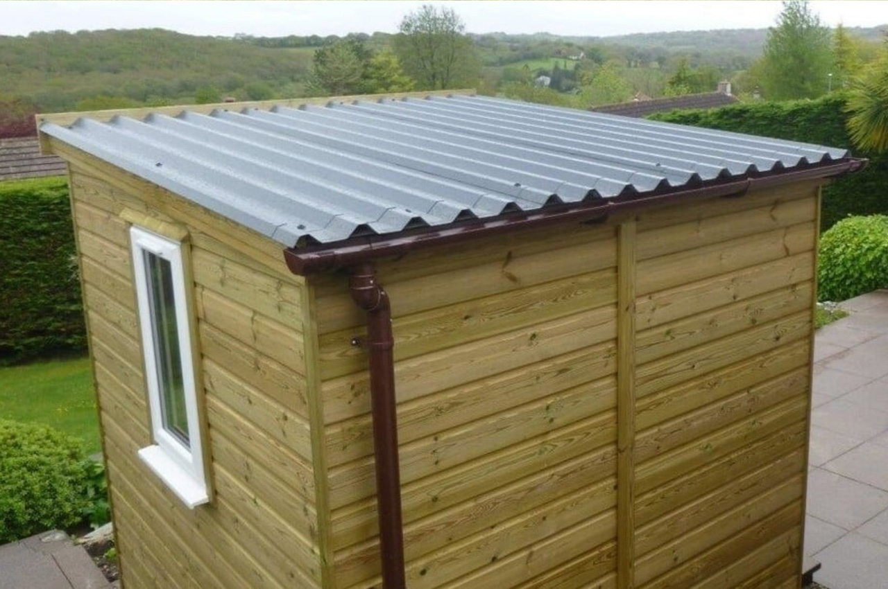 Cladco 34/1000 Box Profile Roofing Sheets protect this garden building from the elements