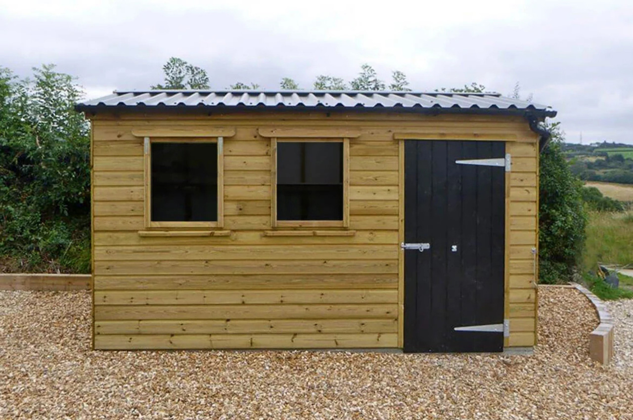 Garden shed features Cladco 34/1000 Box Profile Roofing Sheets in Anthracite with Flashings