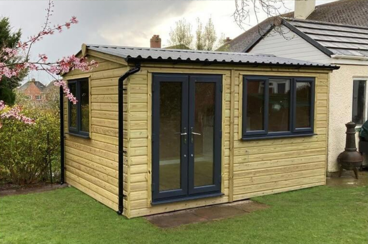 A high-quality shed roof using Cladco 34/1000 Box Profile Sheets in Anthracite