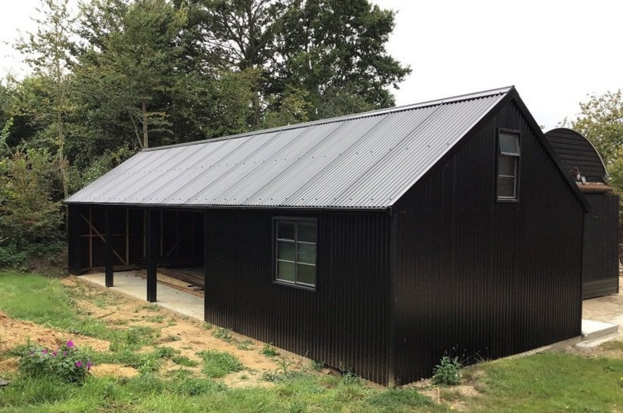 Black Corrugated Sheeting on converted barn