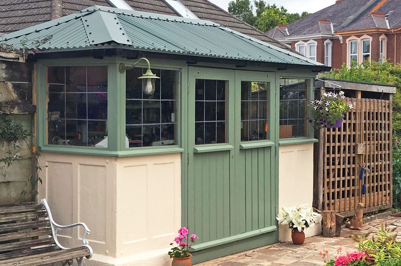 Juniper Green Corrugated Roofing Sheets on garden potting shed