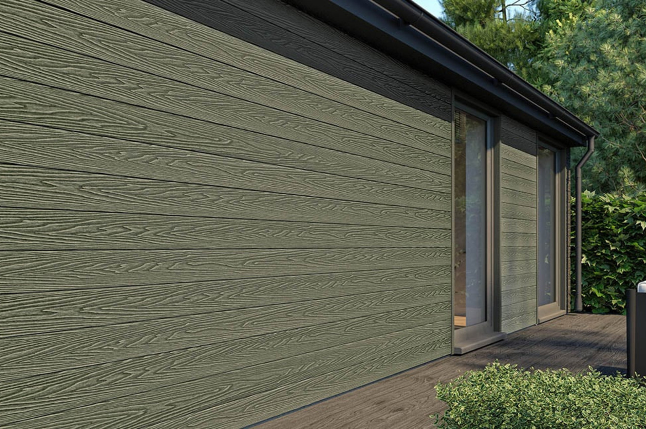 Olive Green Woodgrain Effect Composite Wall Cladding Boards blend in with the natural surroundings