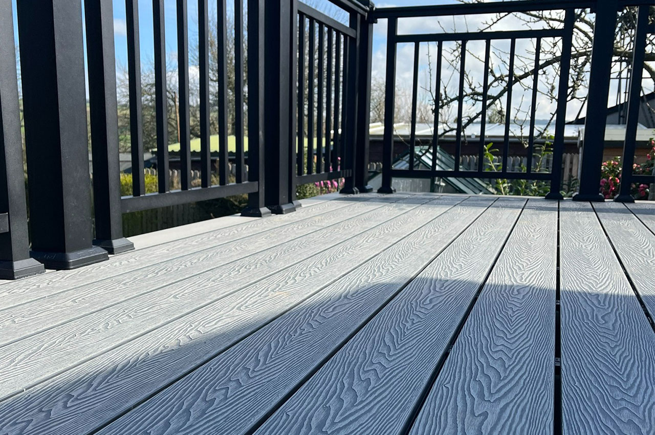 The perfect beauty spot with Stone Grey Cladco Composite Decking Boards and the Balustrade System installation.