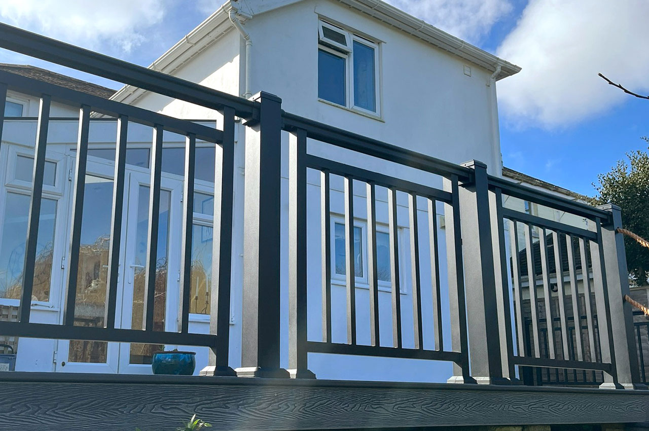 The perfect beauty spot with Stone Grey Cladco Composite Decking Boards and the Balustrade System installation.