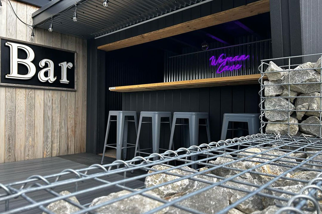 13/3 Corrugated Steel Cladding in Plain Galvanised are featured in this creative outdoor bar