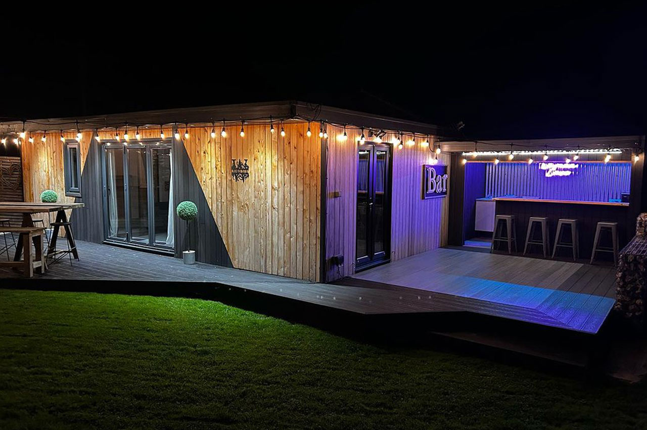13/3 Corrugated Steel Cladding in Plain Galvanised are featured in this creative outdoor bar