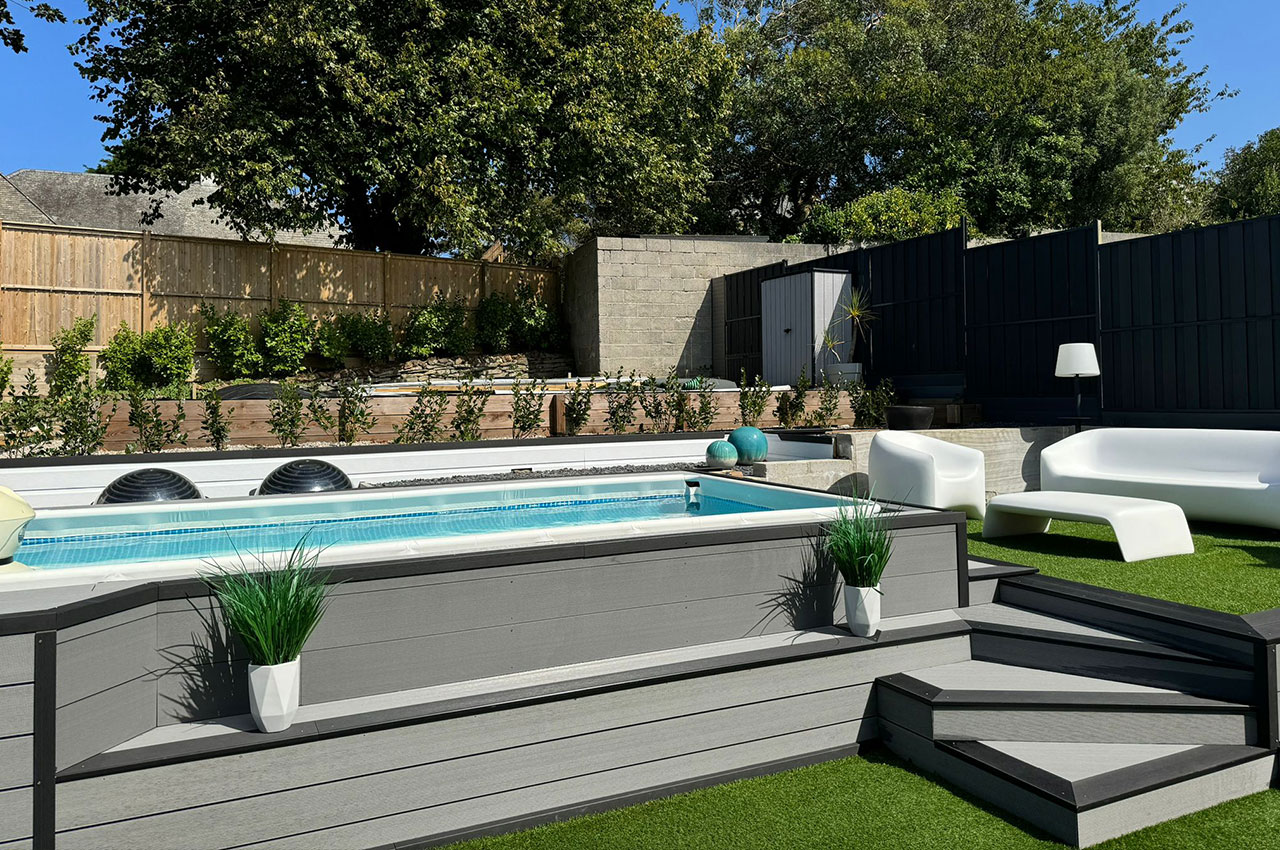 Swimming Pool Decking Area | Composite Decking and Fencing in Stone Grey