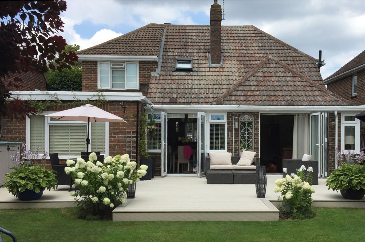 Cladco Ivory Decking Boards on patio renovation.