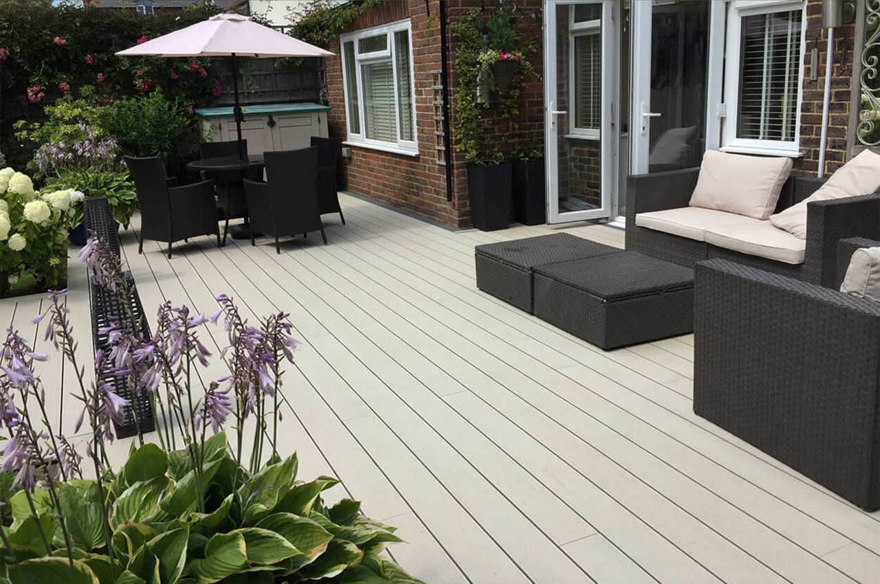 Cladco Ivory Decking Boards on patio renovation.