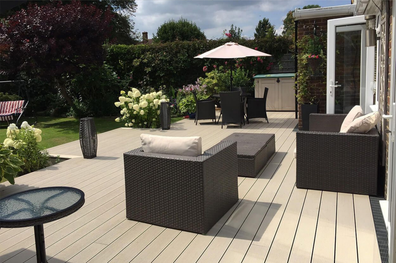 Cladco Ivory Decking Boards on patio renovation.