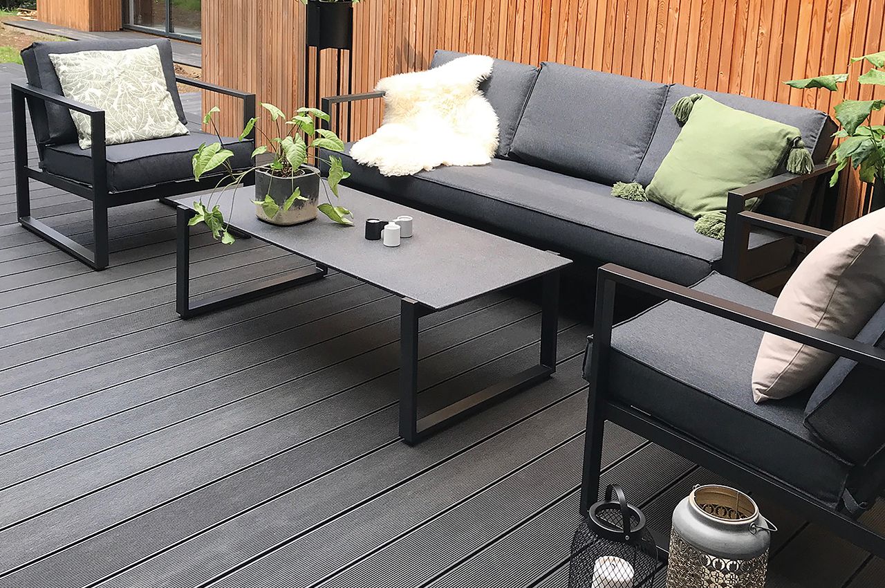Cladco Charcoal Decking with Timber Clad walls