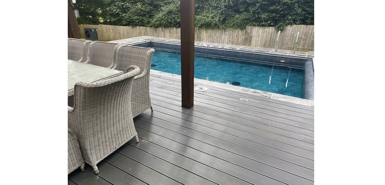 Cladco Stone Grey Composite Decking Boards create a chic, modern garden