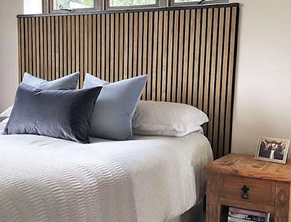 Internal Slatted Wall Panels used behind a bed as a headboard