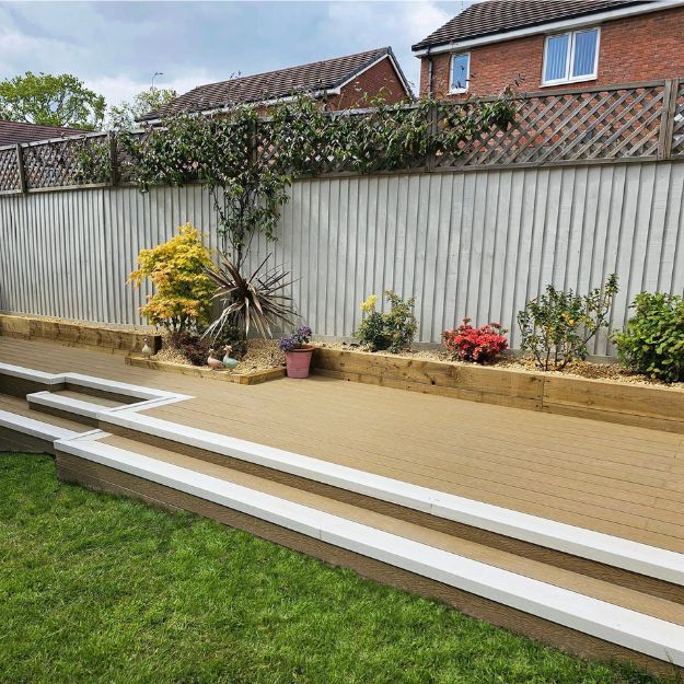 decking in a small terraced garden