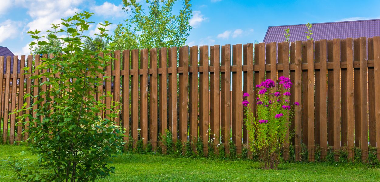 Wooden fencing in garden