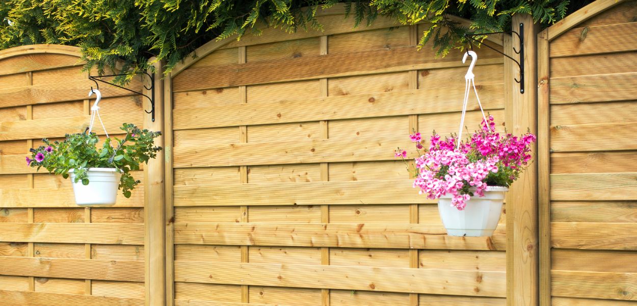 Timber fence with hanging plants