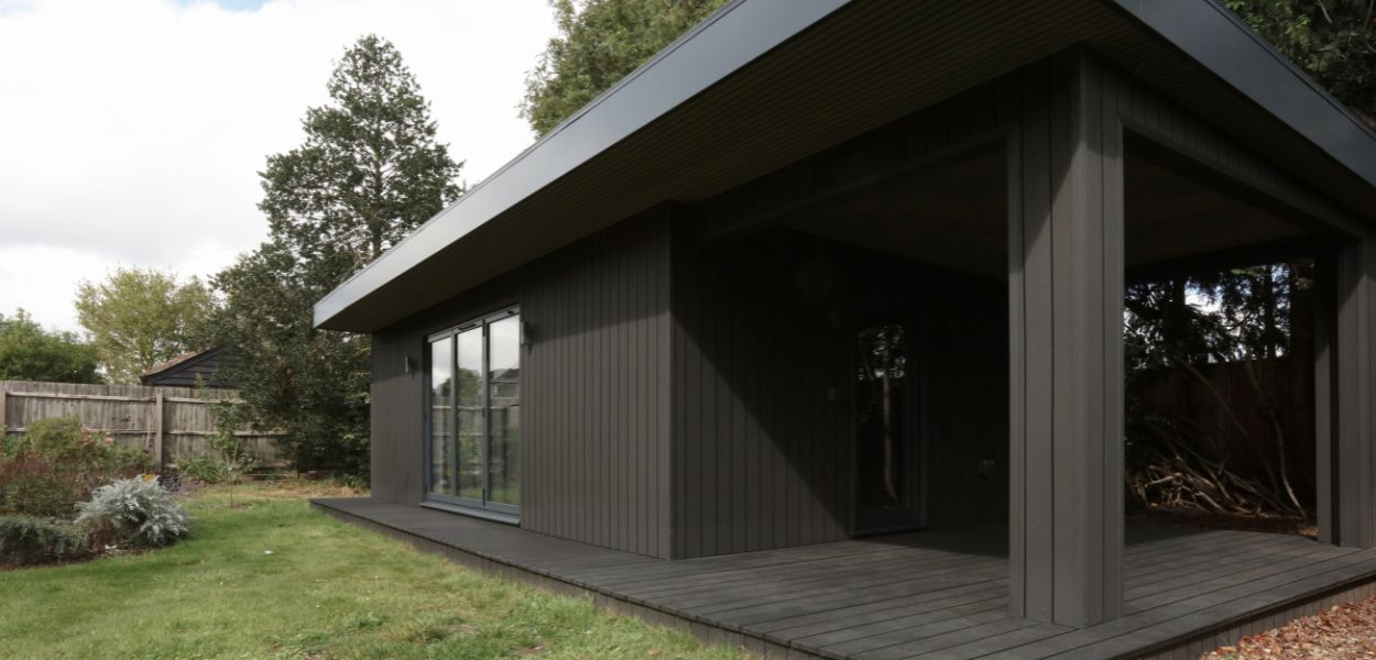 Cladco Composite Cladding in Charcoal on modern garden room