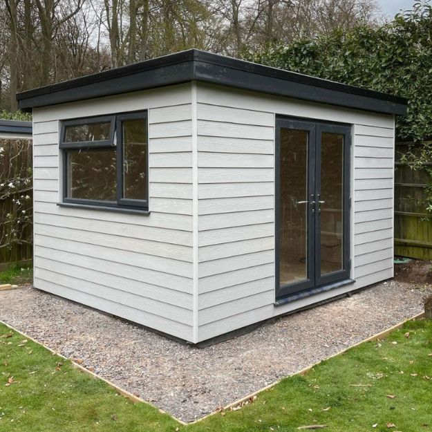 Cladco Fibre Cement Cladding in Cream on garden room