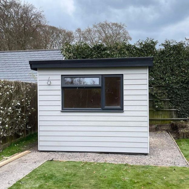 Cladco Fibre Cement Cladding in Cream on garden room side
