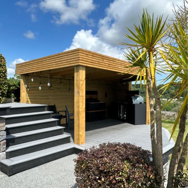 high level raised decking on a small slope