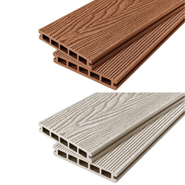 Ivory and redwood decking boards