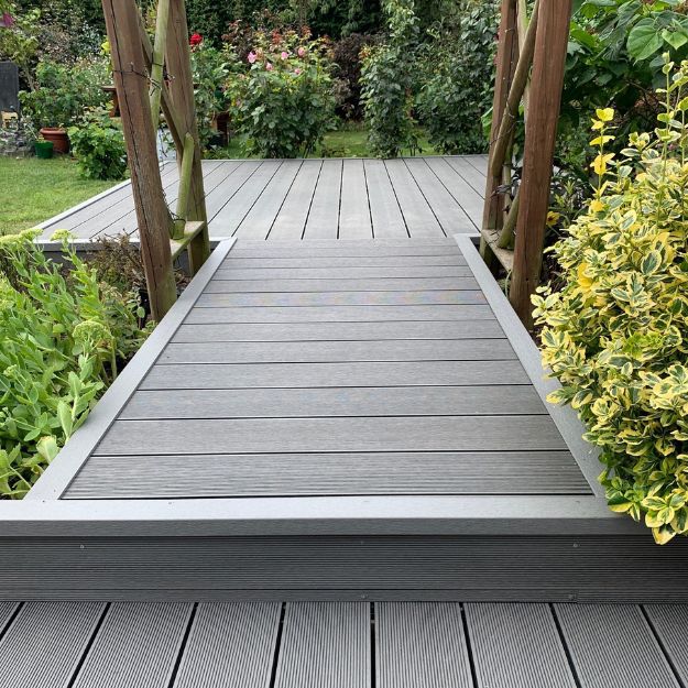 multi level decking area in stone grey