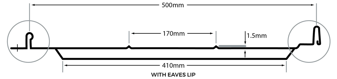 Cladco Standing Seam With Ribs and Lip Profile Diagram